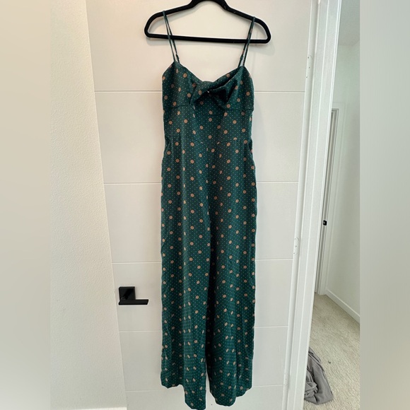 Lush green & tan polka dot wide leg jumpsuit stylish summer vacation formal L - Picture 7 of 12